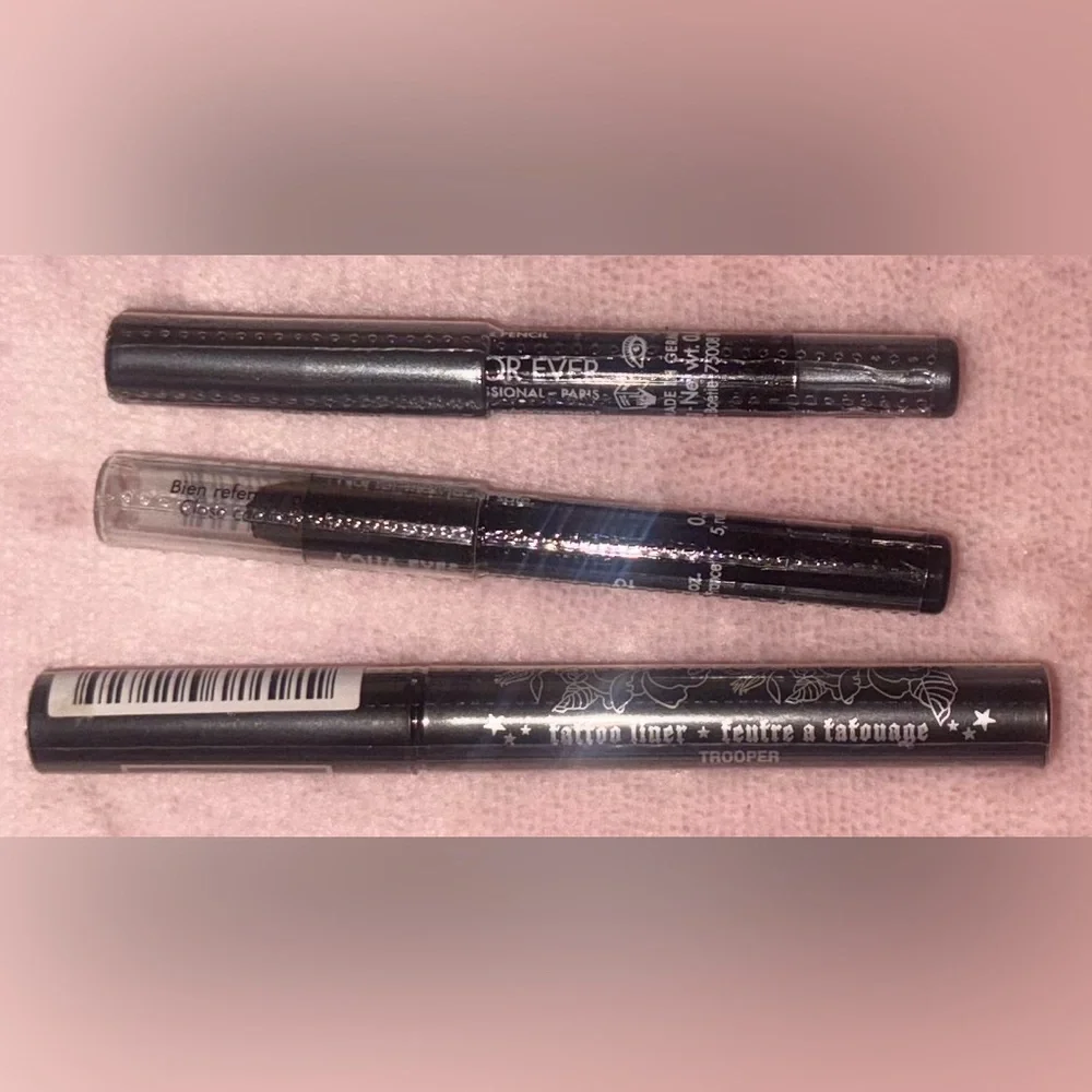 3 NEW Mini Eyeliners KatVonD Tattoo Liner in Trooper Makeup Forever Aqua MF Grey